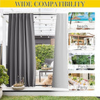 NICETOWN 2 Panels Outdoor Curtains Waterproof Pocket & Back Tab on Top & Bottom, Thermal Insulated Windproof Sun Blocking Outside Privacy Drapes for Patio with Fixed Rope, W84 x L84, Grey