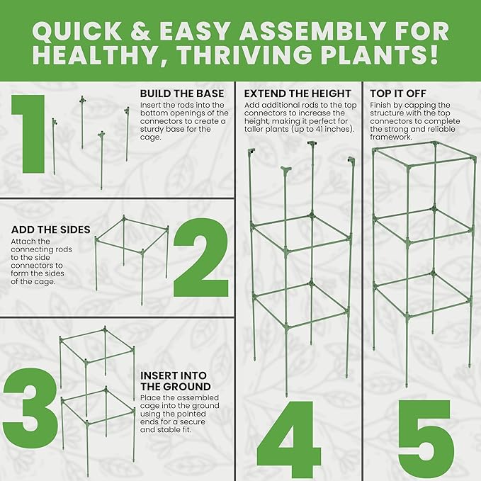 Tomato Cage Square - Large Trellis Stakes and Plant Support Structures for Vegetables and Climbing Plants - Tall Tomato Cages for Garden, Pots, Raised Garden Bed Outdoor Supplies (3 Pack - Up to 41")