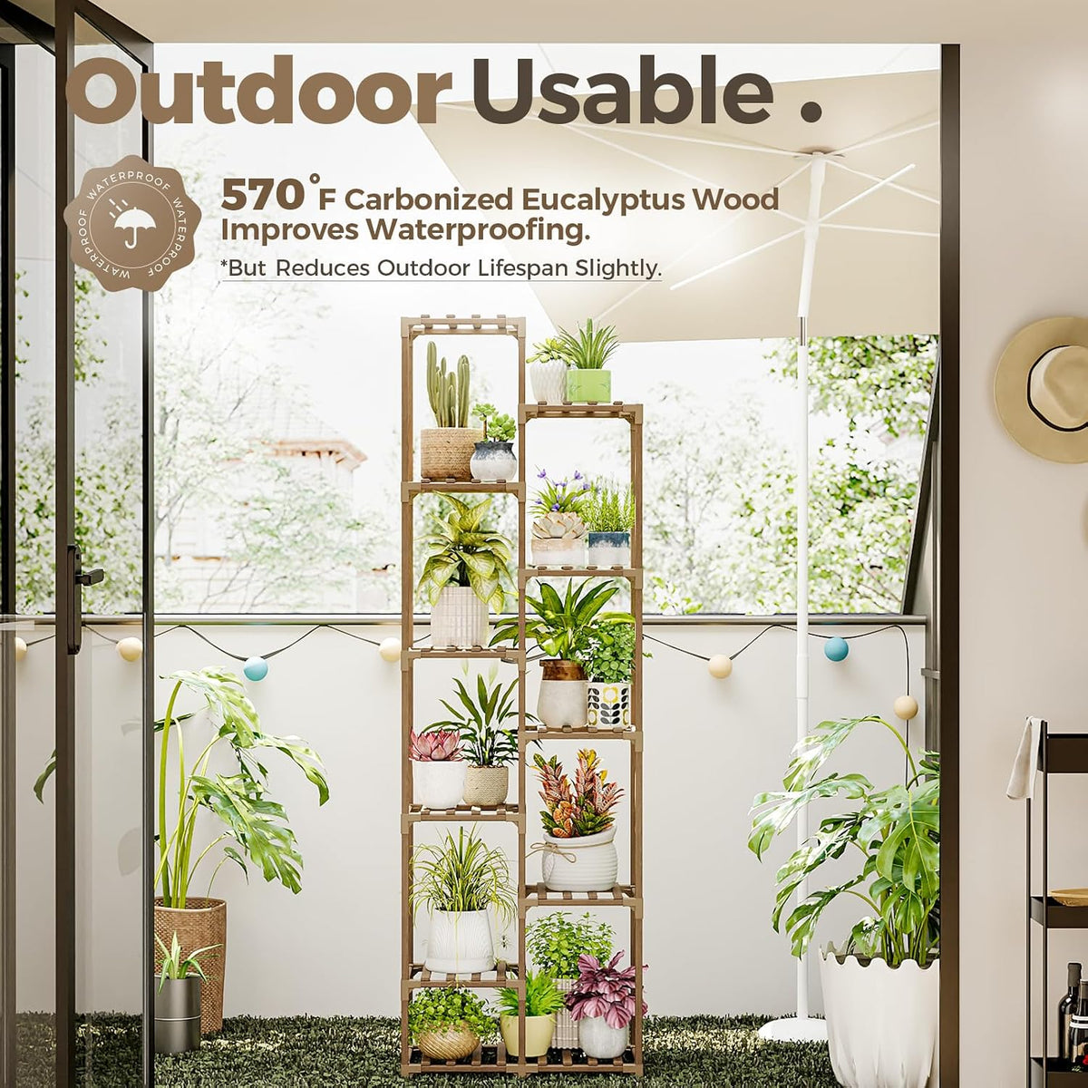 bamworld plant stand indoor outdoor 11 tier tall, close-up detail