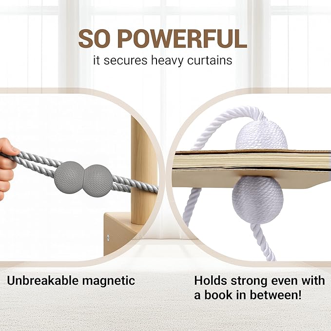 Hion Magnetic Curtain Tiebacks Grey 4 Pack, Curtain Tiebacks Buckles Holdbacks Holders Hooks Clip for Home Bedroom Office Decorative Thick or Thin Curtain