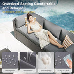 Aoxun Patio Furniture Set with Fire Pit Table, 12 Piece Outdoor Sectional Sofas, 10 Seats Wicker Rattan Outdoor Furniture with Thickened Cushion for Backyard, Garden Light Grey