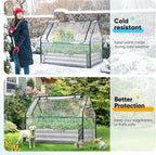 Quictent Raised Garden Bed with Cover Outdoor Galvanized Steel Planter Box Kit with Greenhouse Large Zipper Window Dual Use, 20pcs T-Type Tags & 1 Pair of Gloves Included 4x2.4x1 FT, Clear