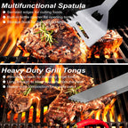POLIGO 29 PCS BBQ Grill Accessories Stainless Steel BBQ Tools Grilling Tools Set with Storage Bag for Fathers Day Dads Birthday Presents - Camping Grill Utensils Set Ideal Grilling Gifts for Men Brown