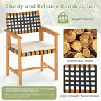 Tangkula 6 Piece Patio Dining Set for 5-6 People, 63” Outdoor Acacia Wood Table with 1.97” Umbrella Hole & Bench & 4 Cushioned Armchairs, for Deck Yard and Poolside
