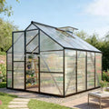 8x8ft outdoor greenhouse with roof vent, charcoal black, main product view