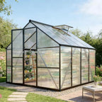 8x8ft outdoor greenhouse with roof vent, charcoal black, main product view