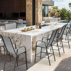 VINGLI Set of 4 Stackable Outdoor Bar Stools – Sling Chairs with High Back & Armrests, for Lawn, Garden, Bar, Grey