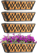 4 Pack 12 Inch Window Boxes Planters Railing Planter Box with Coco Liners Deck Railing Planter Boxes Balcony Hanging Flower Box for Outdoor Plants Garden Decor