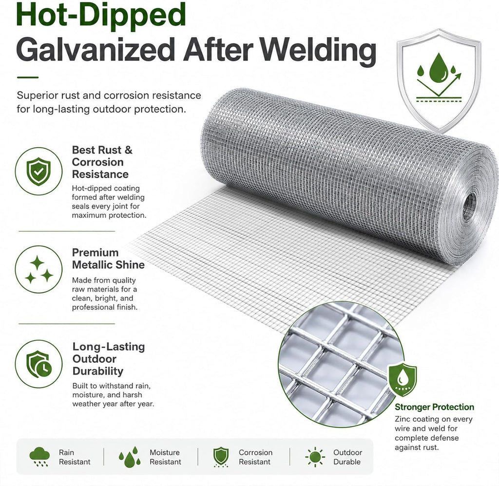Hardware Cloth 1/2 in. x 4 ft. x 100 ft. 19-Gauge | Wire Mesh Roll, Chicken Wire Fencing, Gopher Wire, Garden Fencing, Chicken Wire Fence Roll, Tree Guard