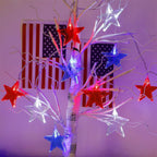 July 4th Red Blue and White Star Lights, 40LED 19FT Patriotic String Lights with Stars Battery Operated, 8 Lighting Modes & Timer, Waterproof Outdoor Independence Day Memorial Day Holiday Party Decor