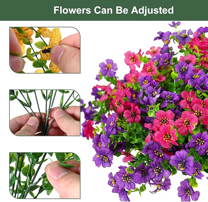 Artificial Flowers for Outdoor, UV Resistant Fake Silk Flowers, Realistic Faux Plants for Outside Indoor Porch Patio Window Box Planter Home Decor (14, Purple)