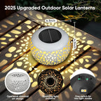 Solar Lanterns Outdoor Waterproof: 2 Pack White Hollow Out Metal Solar Lights - 2 Lighting Colors Outside Garden Yard Porch Indoor Tabletop Retro Decorations - Unique Gifts for Women Mom Wife