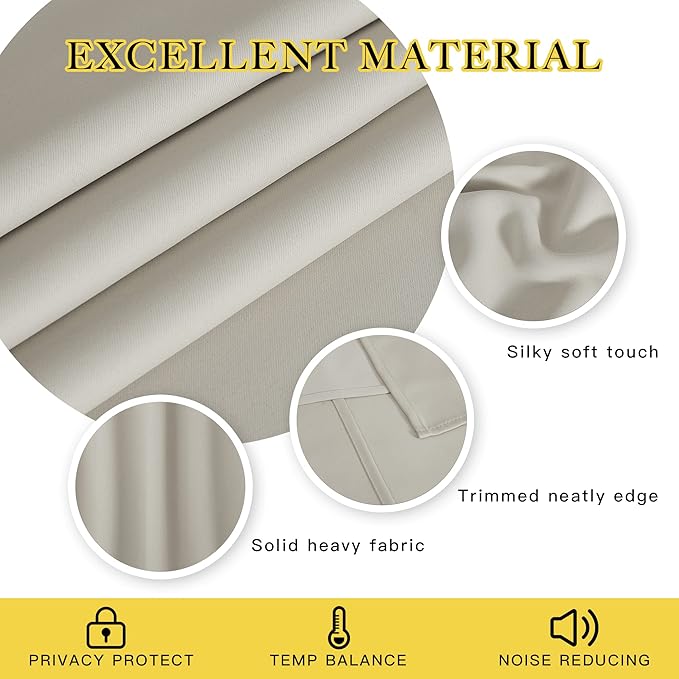 NICETOWN Blackout Natural Window Treatment for Living Room - Energy Saving Thermal Insulated Solid Grommet Sound Reducing Room Darkening Curtain for Bedroom (1 Panel, W52 x L108)