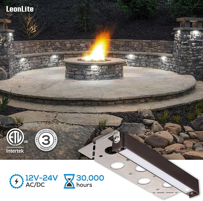 LEONLITE 7 Inch LED Hardscape Lighting, Update Retaining Wall Lights, LED Landscape Lighting, 12-24V AC/DC Paver Light Low Voltage, 3W/4W/5W Dimmable Outdoor Step Lights, 5000K Daylight, ETL, 4 Pack