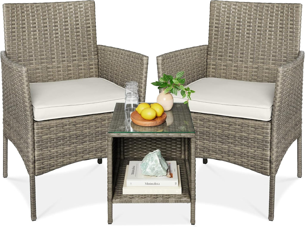 best choice products 3-piece outdoor wicker conversation bistro, main product view
