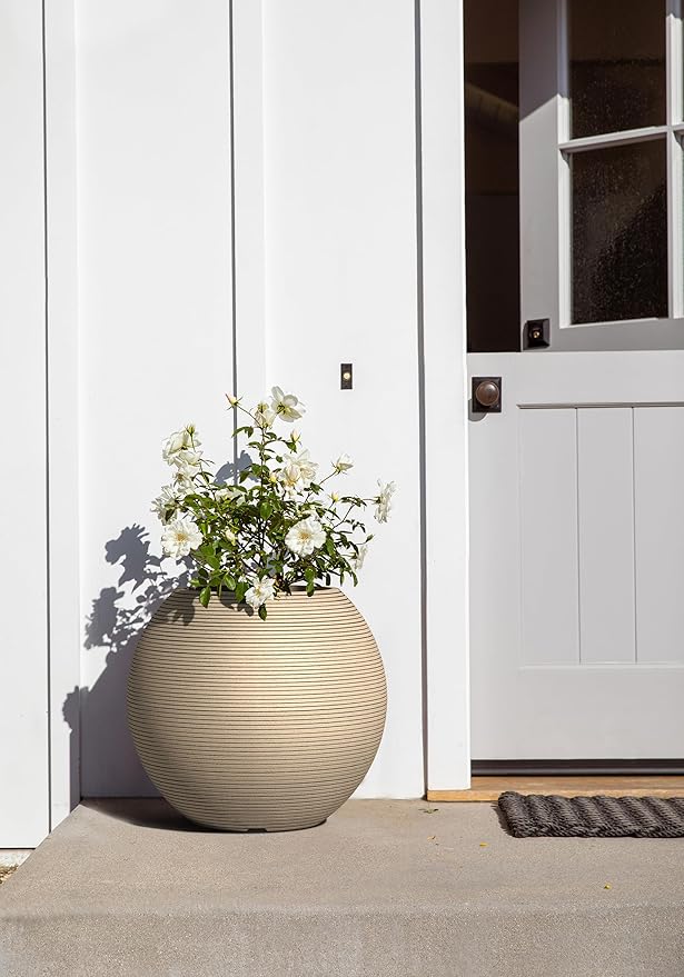 Veradek Strata Series Sphere Round Planter for Patio & Backyard | Durable Plastic-Stone Material | Modern Décor for Tall Trees and Plants