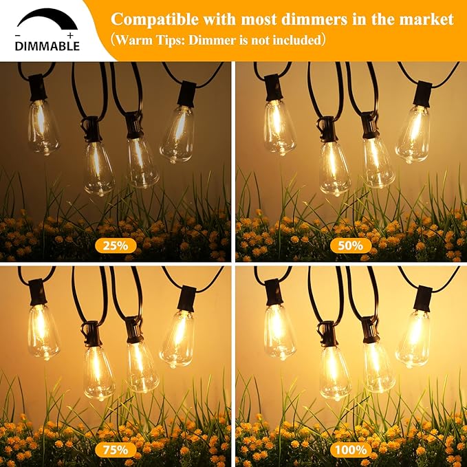 Brightever 120FT Outdoor String Lights Waterproof, 2700K Bright LED Patio Lights with 62 ST38 Shatterproof Vintage Bulbs, Retro Connectable Edison String Lights for Outside, Garden, Balcony, Porch