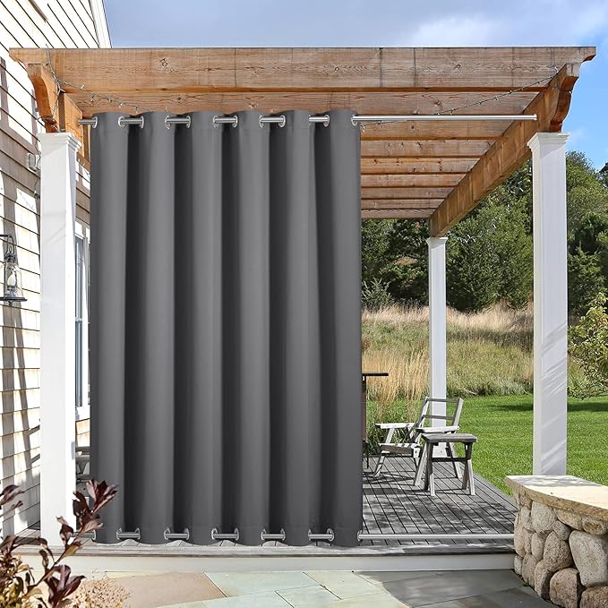 NICETOWN Blackout Outdoor Patio Curtain & Drape Waterproof, Top and Bottom Rustproof Grommets Heavy Weight Windproof Sunlight Blocking Keep Privacy for Yard/Pergola, 1 Piece, W84 x L84, Grey
