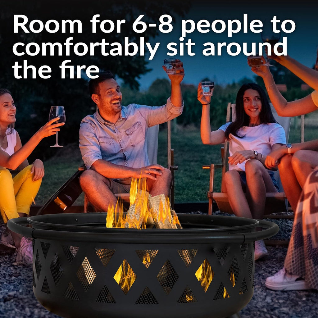 sunnydaze crossweave 36" large outdoor fire pit, wood, close-up detail