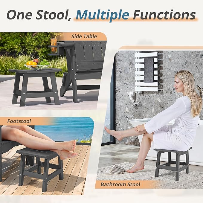 LUE BONA Outdoor Adirondack Ottomans, Footrest Footstool Set of 2, Outdoor Foot Rest for Patio, HDPS All Weather Waterproof Footrest Footstool for Adirondack Chair, Dark Gray