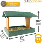 DutchCrafters Plastic Poly Covered Roof Hanging Fly Through Bird Feeder Open Side Platform Seed Tray for Outside Outdoor Garden - Amish American Made in USA (Turf Green & Cedar)