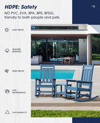 KINGYES Oversized Outdoor Rocking Chair Set of 2, All-Weather Patio Rocking Chairs for Porch, HDPE Outdoor Patio Rockers with High Back & Wide Seat for Garden, Lawn, Blue