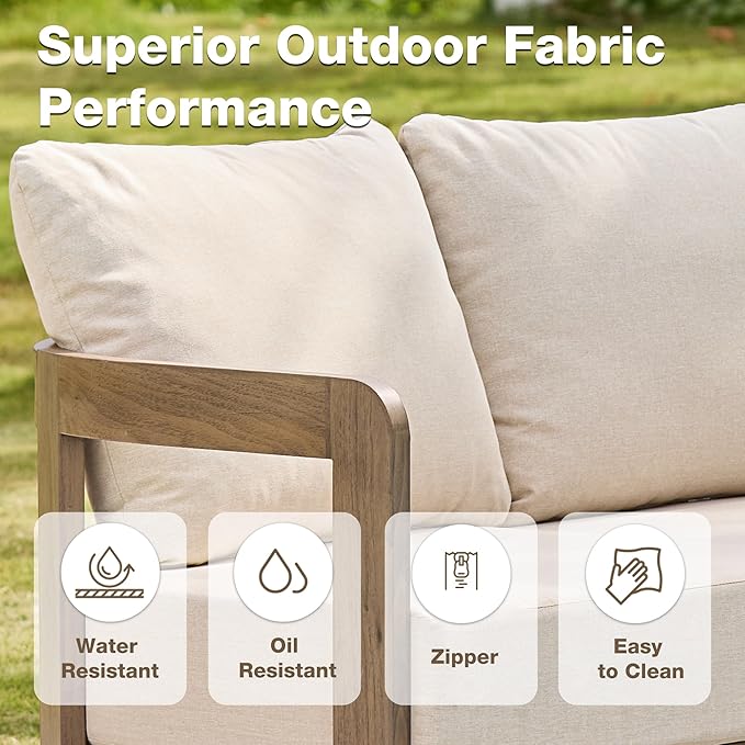 Outdoor Patio Furniture Set, Metal Patio Conversation Set with 6" Thick Cushions, Outdoor Couch and Patio Chairs Set for Backyard Porch Balcony, Beige