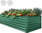 YITAHOME 6x3x2ft Large Raised Garden Bed Kit, Galvanized Metal Planter Box with Gloves, Ground Nails, Support Rod, Outdoor Above Ground Planters for Plants Vegetables Flowers, Green