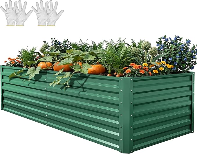 YITAHOME 6x3x2ft Large Raised Garden Bed Kit, Galvanized Metal Planter Box with Gloves, Ground Nails, Support Rod, Outdoor Above Ground Planters for Plants Vegetables Flowers, Green