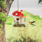 Bird Houses for Outside, Mushroom Hanging Resin Birdhouse (Red) | Garden Bird House for Outdoors, Decorative Outdoor Bird Nest, Waterproof Birdhouse for Patio, Yard, Porch & Garden Decor