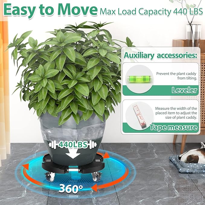 VANCASTLE Plant Caddy with Lockable Wheels Heavy Duty 450lbs Capacity, 15-22 Inch Adjustable Plant Stand with Wheels Rolling base, Plant Dolly for Flower Pot Mover Indoor Outdoor, Black, 2 Pack