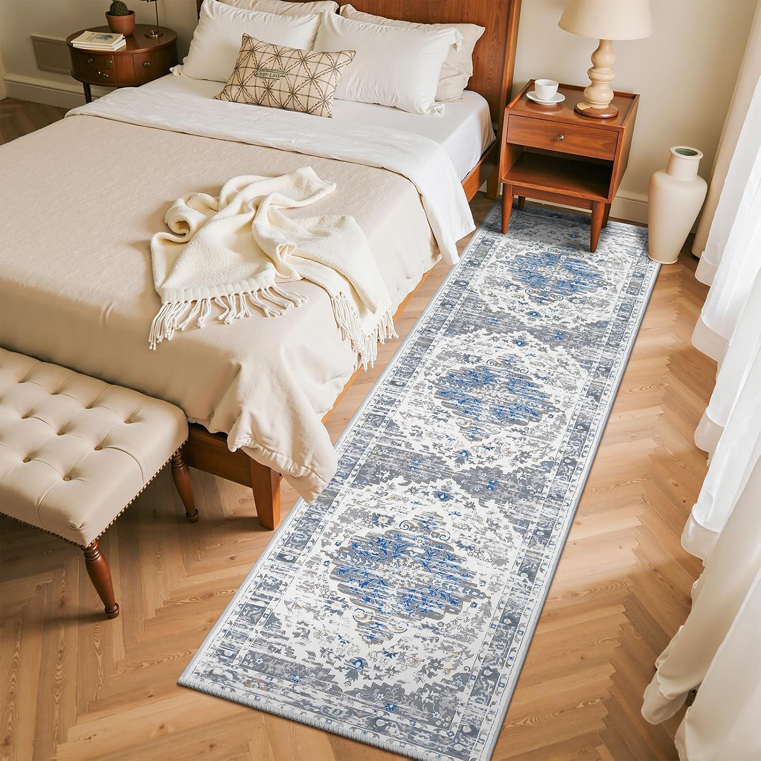 Ileading Washable Hallway Runner Rugs, 2x8 Non Slip Runners Area Rug for Entryway Kitchen Bathroom Bedroom Laundry Living Room, Long Narrow Low-Pile Floor Carpet Boho Vintage Throw Mat for Kids Room