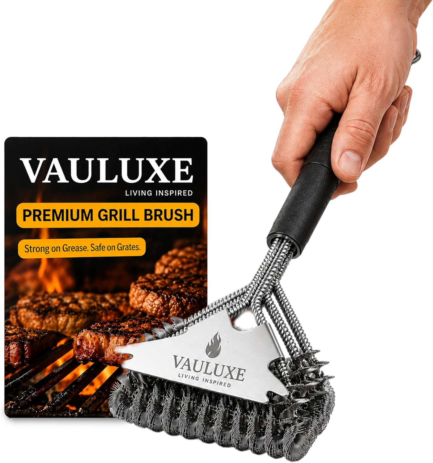 18 Inch Bristle Free Grill Brush, BBQ Cleaner with Spiral Spring Head, Steel Scraper