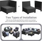 Jing's Villa 8-Piece Patio Furniture Set, All-Weather Outdoor Wicker Sectional Sofa with Cushions, Glass Table & Left and Right Armrest, Rattan Conversation Seating for Porch, Garden, Backyard,Grey
