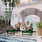 Patio Chaise Lounge Chair Set of 4, Oversized Lounge Chair Outdoor with 5 Positions, HDPE, Patio Lounge Chair with Wheels & Cup Holder for Pool, Deck, Poolside,Green