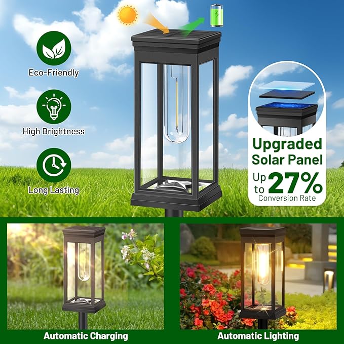 BesLowe Upgraded Solar Pathway Lights Outdoor, 8-Pack Large LED Solar Light Outdoor Waterproof, Super Bright Outside Lights for Yard, Sun-Powered Landscape Lighting for Garden Walkway, Warm White