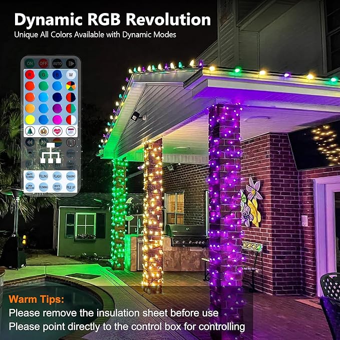 Brizled Christmas String Lights, 33ft 100 LED Color Changing Christmas Lights with Remote, RGB Christmas Tree Light Dimmable Music Plugin Mini Xmas Light Outdoor for Xmas Party Home