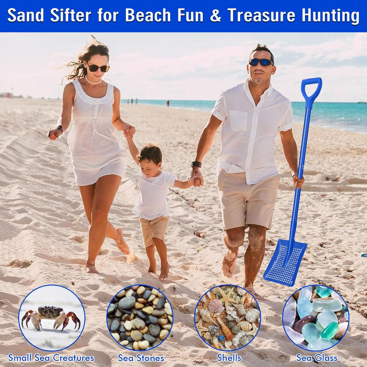 sifting shovel, heavy duty metal sand sifter for showing dimensions