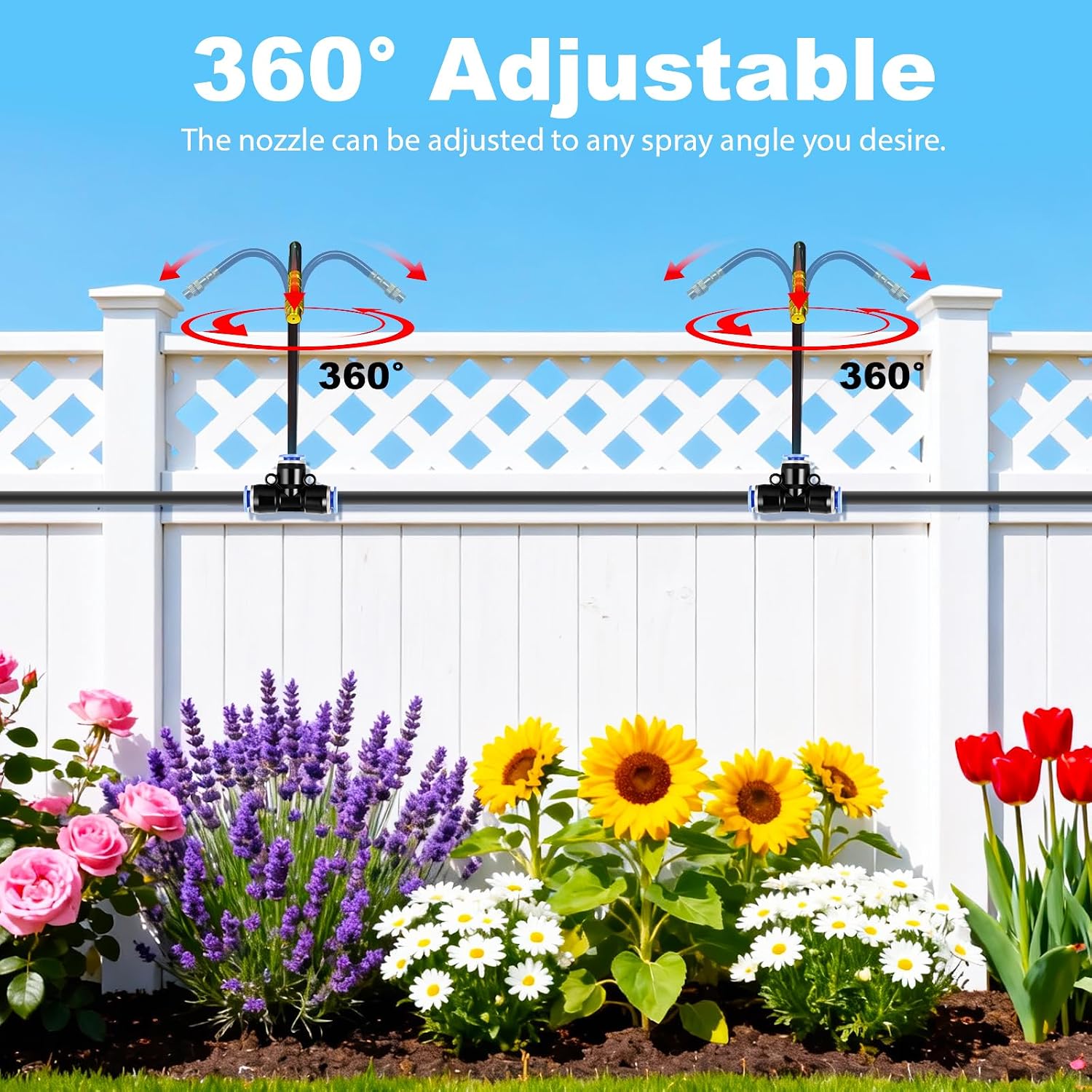 Thiswing 200FT 360° Adjustable Irrigation System for Garden | 1/4" Tubing, Automatic Watering Misting System with 36 Nozzles, Sprinkler for Garden, Yard, Lawn and Outdoor Plants