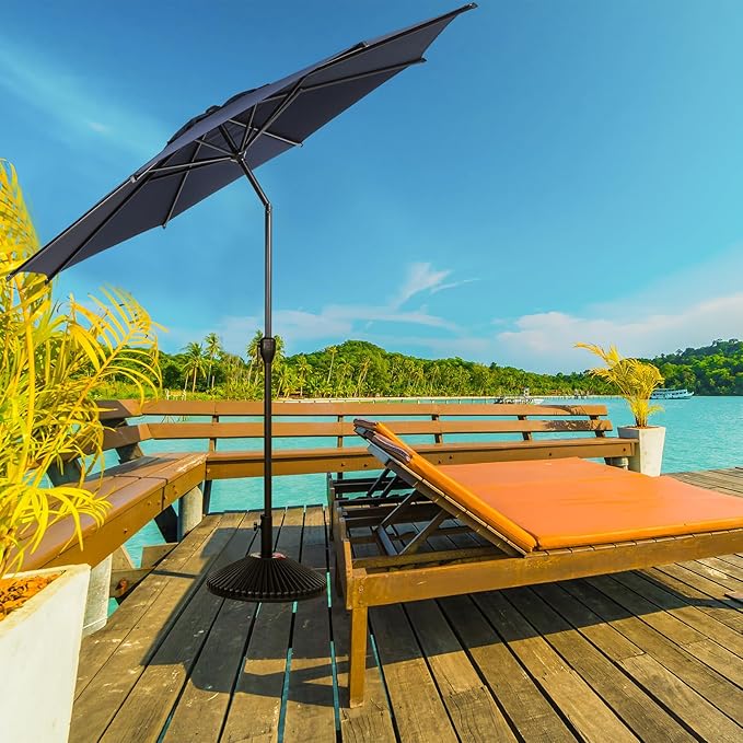 Abba Patio 9FT Lyon Outdoor Patio Umbrella Outdoor Table Umbrella with Push Button Tilt and Crank Market Umbrella 8 Sturdy Ribs UV Protection Waterproof for Garden Deck Backyard Pool, Navy Blue