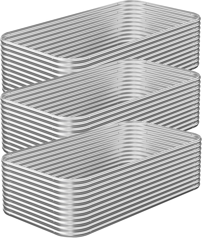 3 Pack Tall 4x2FT Corrugated Galvanized Steel Raised Garden Bed Outdoor, Metal Above Ground Garden Bed for Vegetables and Flowers, Raised Beds for Gardening