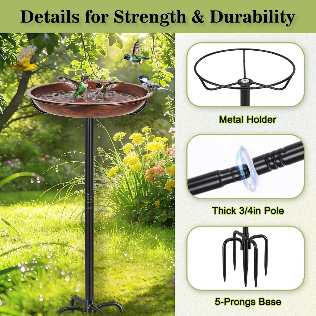 Gtongoko 10" Dia Bowl Small Metal Bird Bath for Outside Heavy Duty, 29" Height Bird Feeder Birdbaths for Outdoors, Garden Bird Bath Bowl with 5-prongs Base