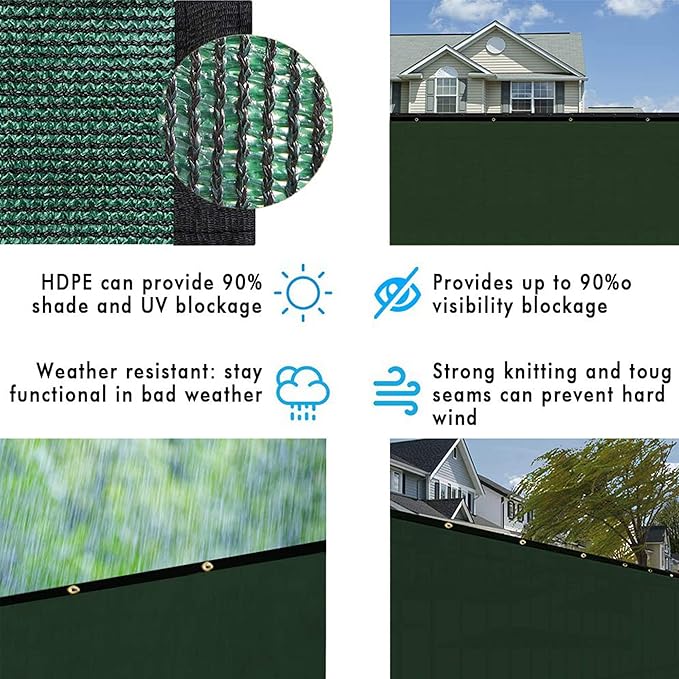 UPGRADE Privacy Fence Screen 4'x54' Dark Green Outdoor 90% Visibility Blockage 170 GSM Mesh Shade Cover Panels for Backyard,Balcony,Home Decoration with Zip Ties,Customized Avaliable