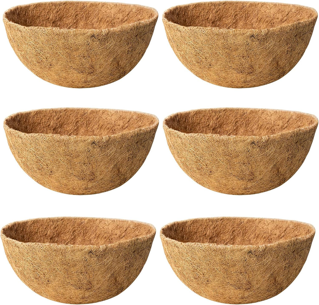 6 Pack 16 Inch Coco Liners for Hanging Baskets Coconut Husk Plant Liners 100% Natural Round Coco Coir Liner for Hanging Basket Flowers