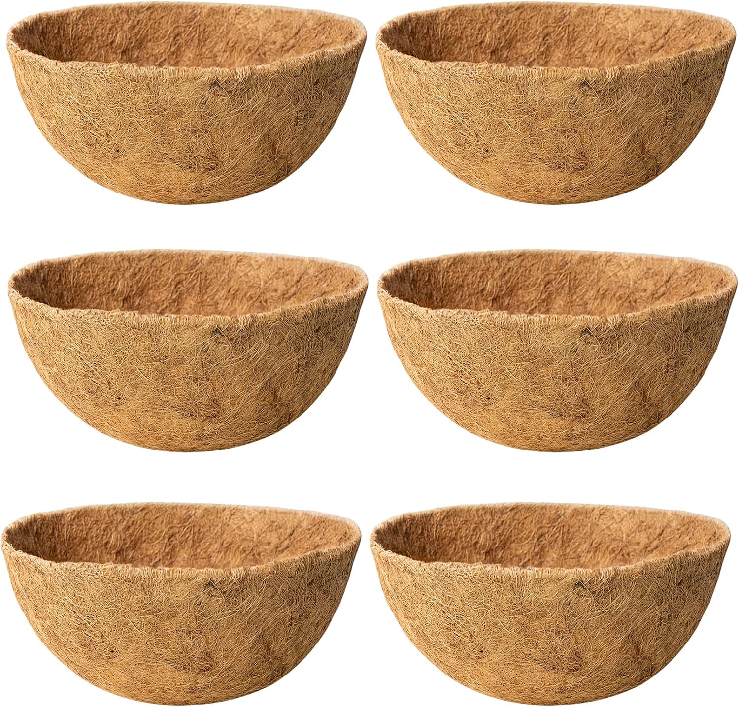 6 Pack 16 Inch Coco Liners for Hanging Baskets Coconut Husk Plant Liners 100% Natural Round Coco Coir Liner for Hanging Basket Flowers
