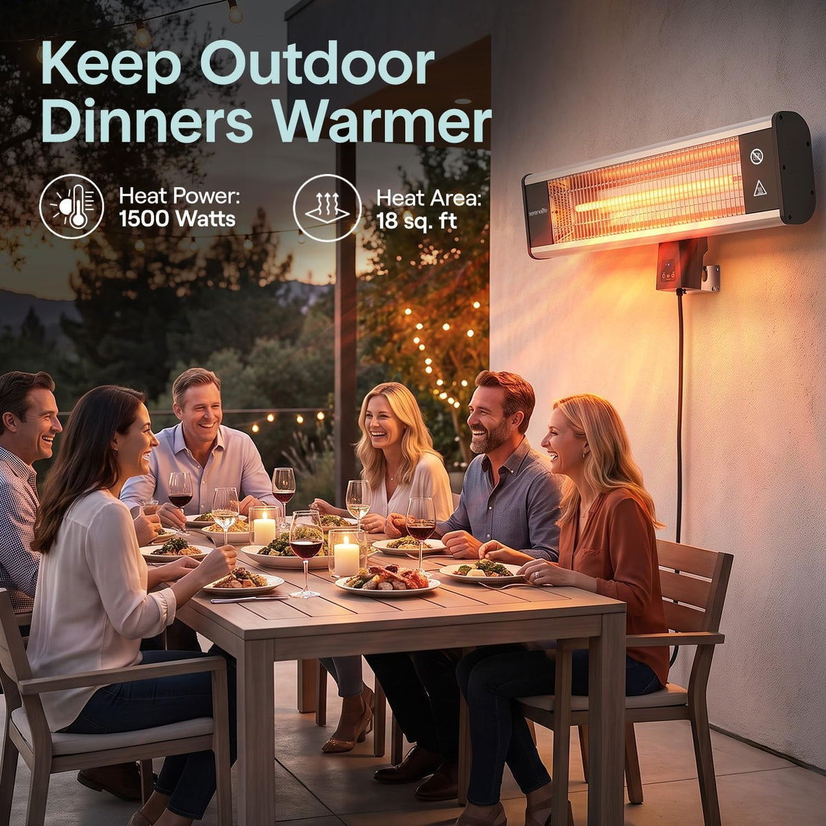 serenelife infrared patio heater, wall-mounted electric heater with on a desk or shelf