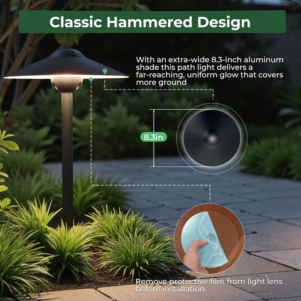 Low Voltage Pathway Lights (8.5'' Shade, 21.5'' Tall)，12V Outdoor LED Landscape Path Lights Wired, Aluminum Pathway Lighting with 3W 2700K Replaceable Bulb for Walkway Garden Yard, 6 Pack