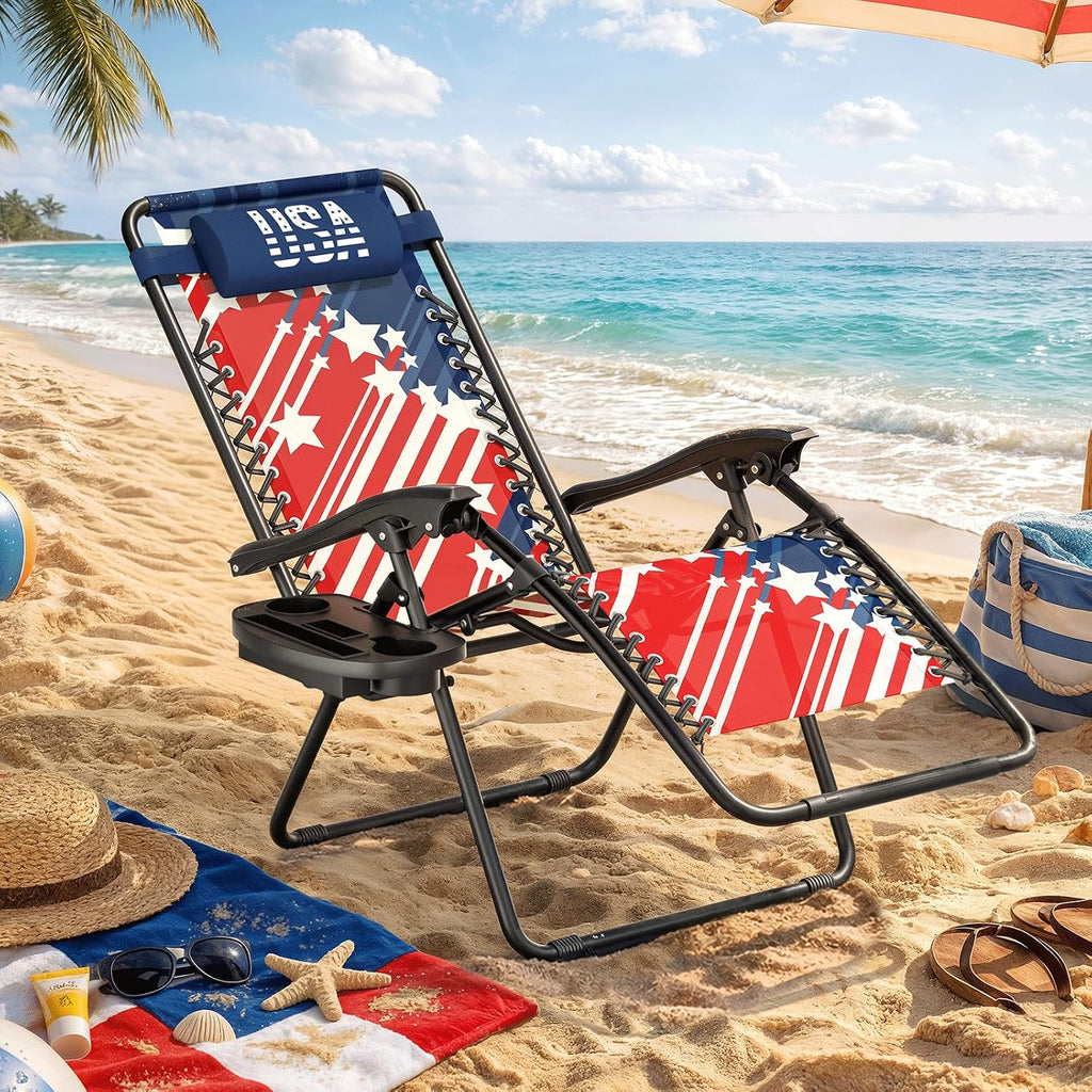 Magshion Zero Gravity Lounge Chair, Reclining Camping Chair | 95°-160° Adjust, Folding Patio Recliner for Outdoor, Side Tray & Cup Holder, Pillow, Portable Lounger for Beach Pool Patio