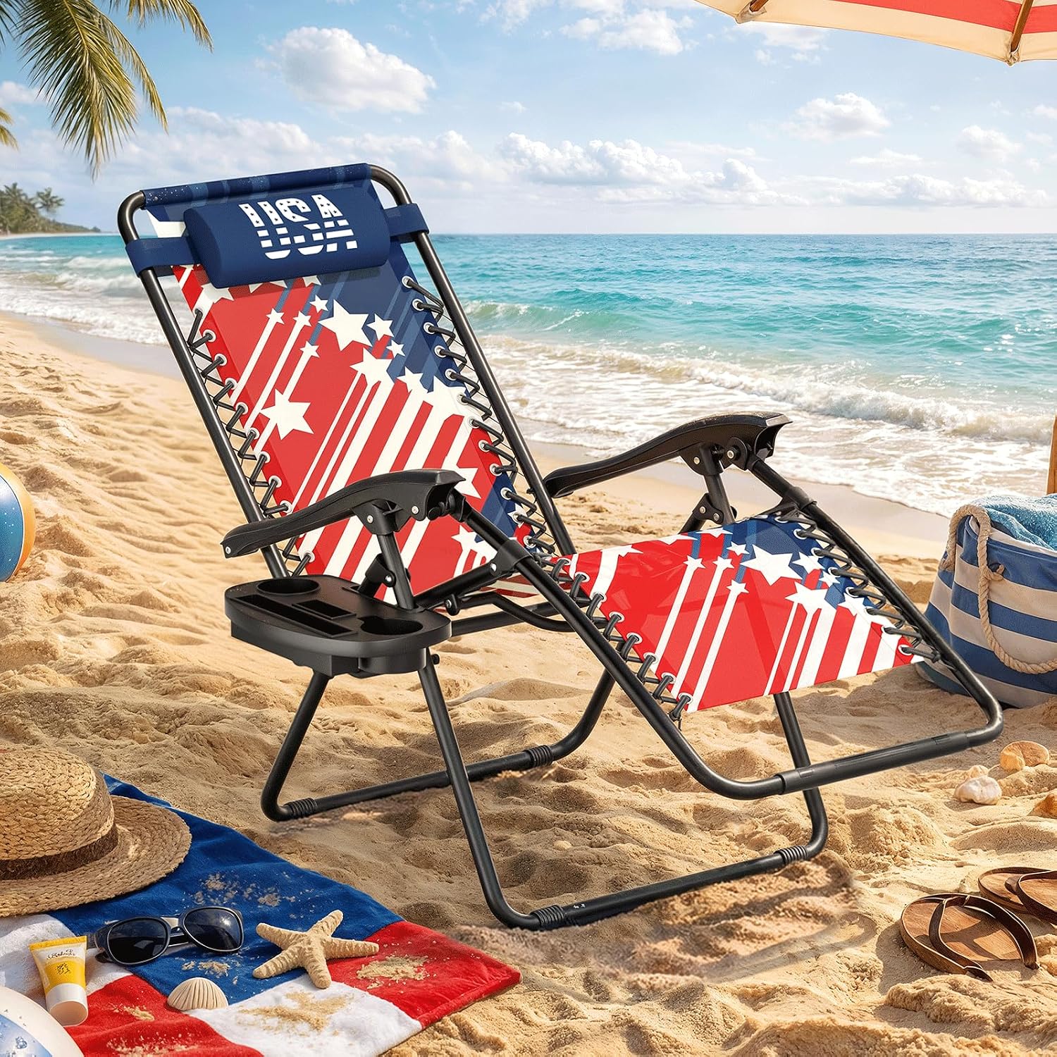 Magshion Zero Gravity Lounge Chair, Reclining Camping Chair | 95°-160° Adjust, Folding Patio Recliner for Outdoor, Side Tray & Cup Holder, Pillow, Portable Lounger for Beach Pool Patio