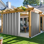 NICETOWN 2 Panels Outdoor Curtains for Patio Waterproof & Windproof, Extra Wide Grommet & Back Tab on Top & Bottom Thermal Insulated Sun Blocking Drapes with Rope for Deck, Silver Grey, W100 x L108